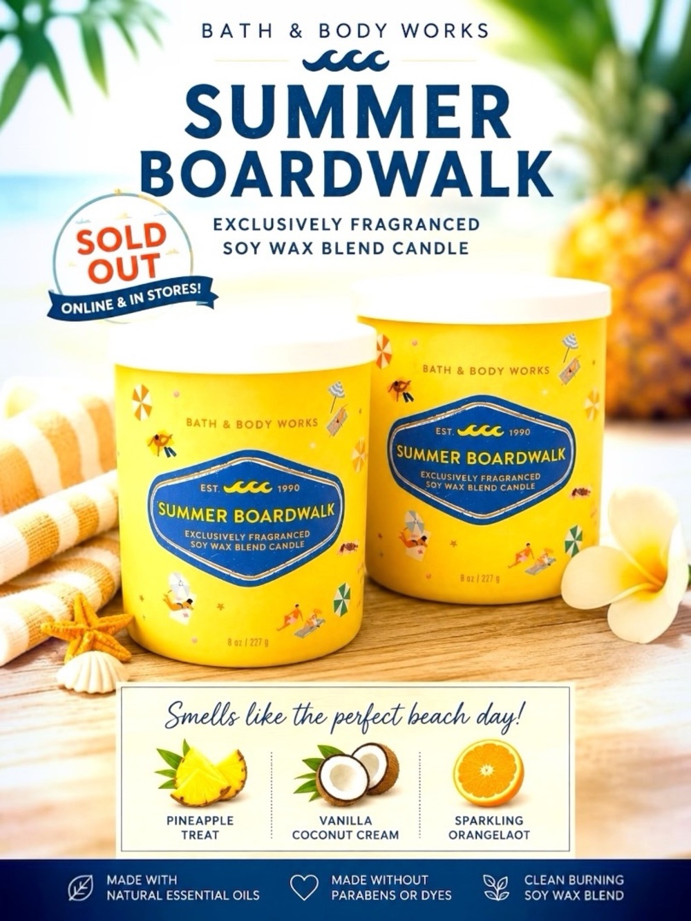 Bath and Body Works BNWT & NIB Lot of 2 Sold Out Summer Boardwalk Candles